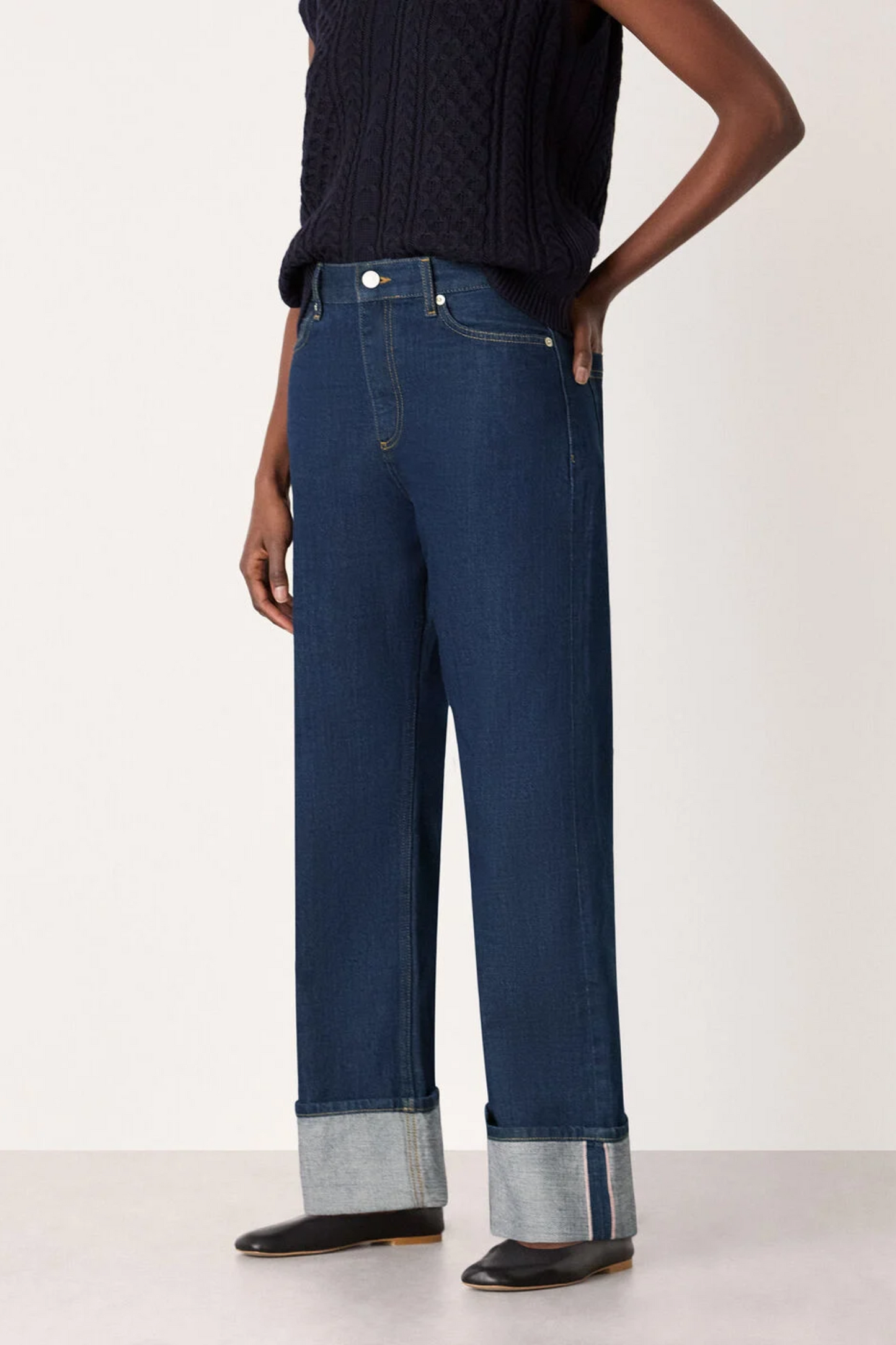 Dark Denim Selvedge Turn-up-detail Jean