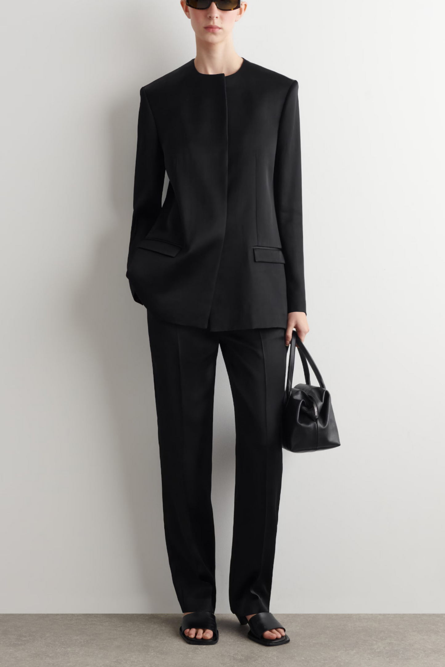 Structured Collarless Satin Blazer