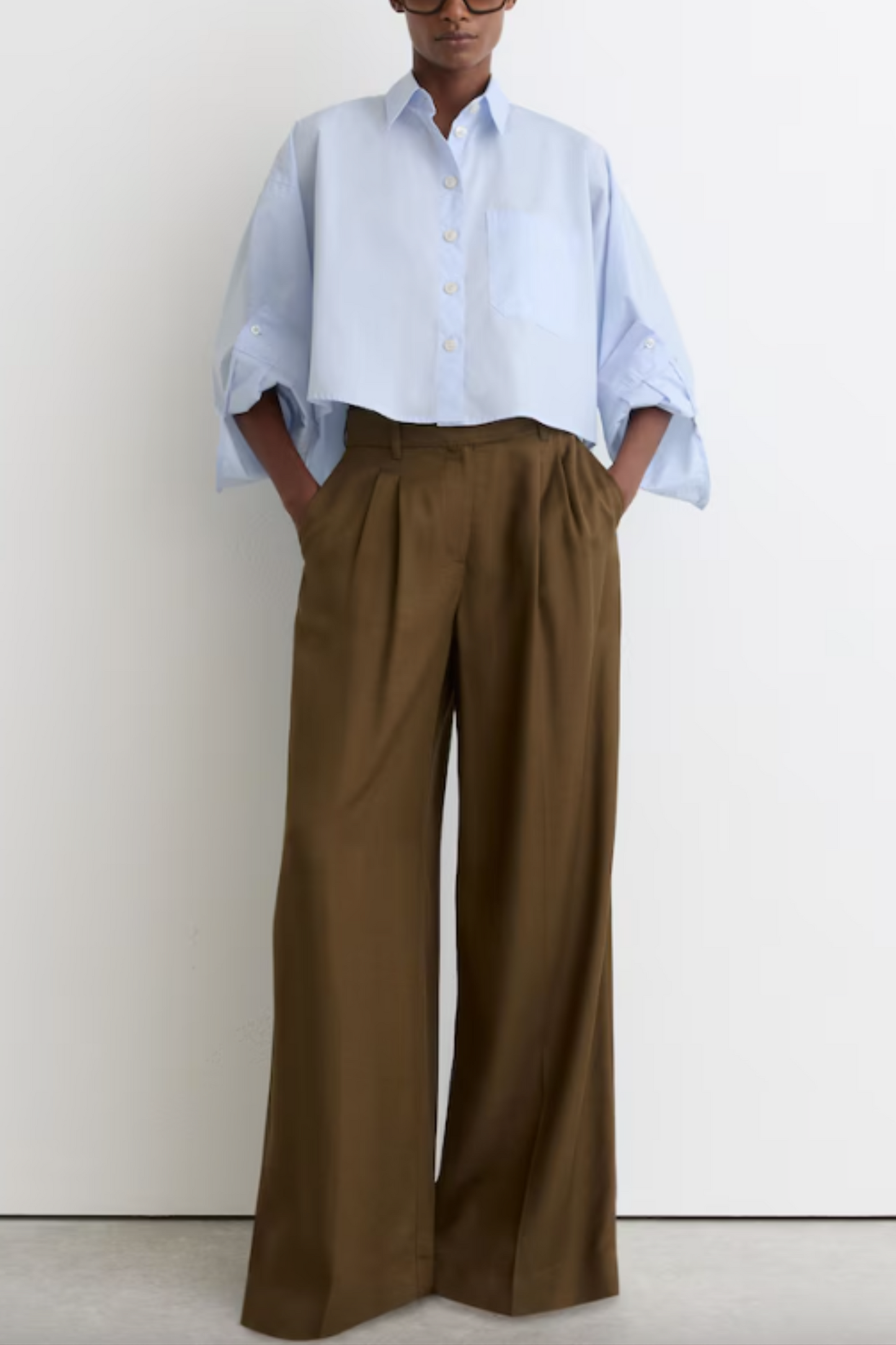 Cotton Cropped Long-Sleeve Shirt