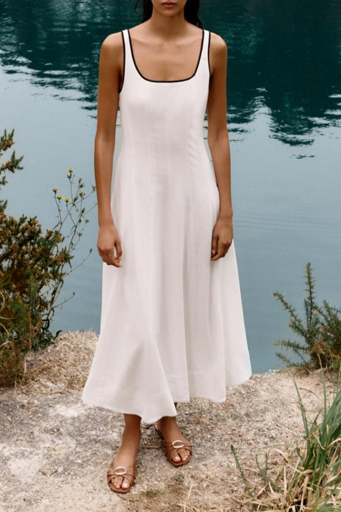Midi Dress with Contrast Piping