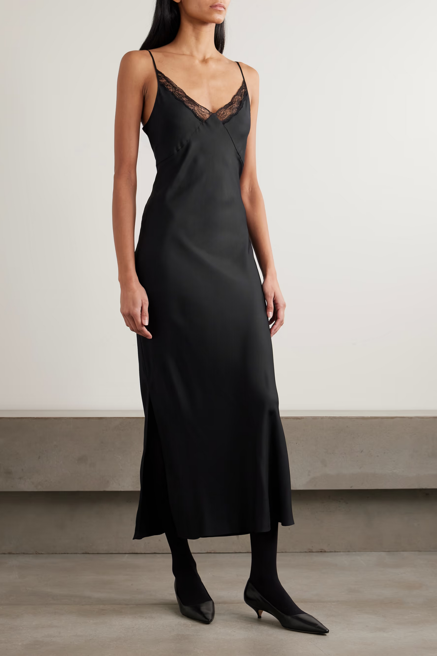Barina Lace-trimmed Silk-twill Midi Dress
