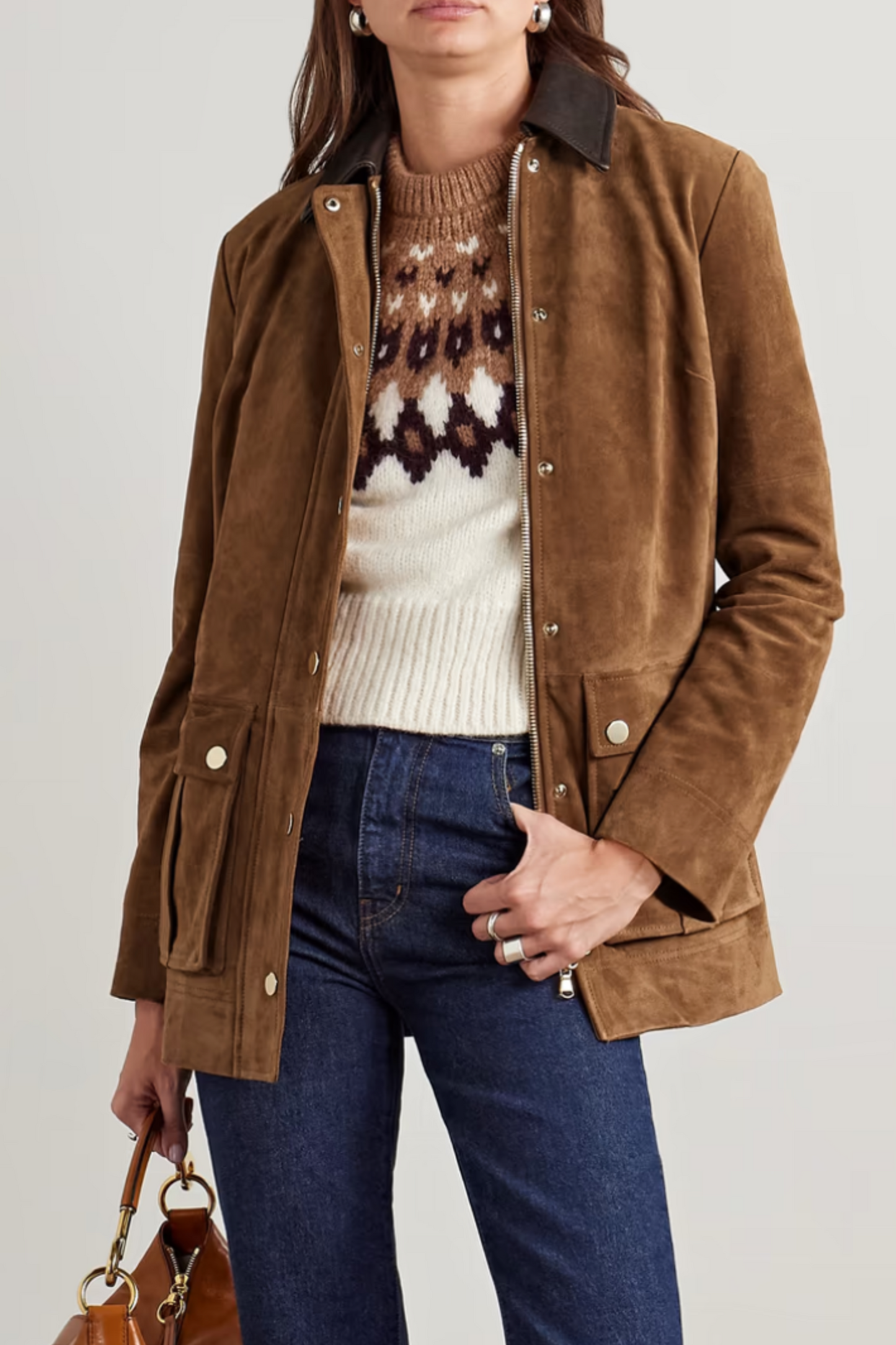 Suz leather-trimmed suede jacket