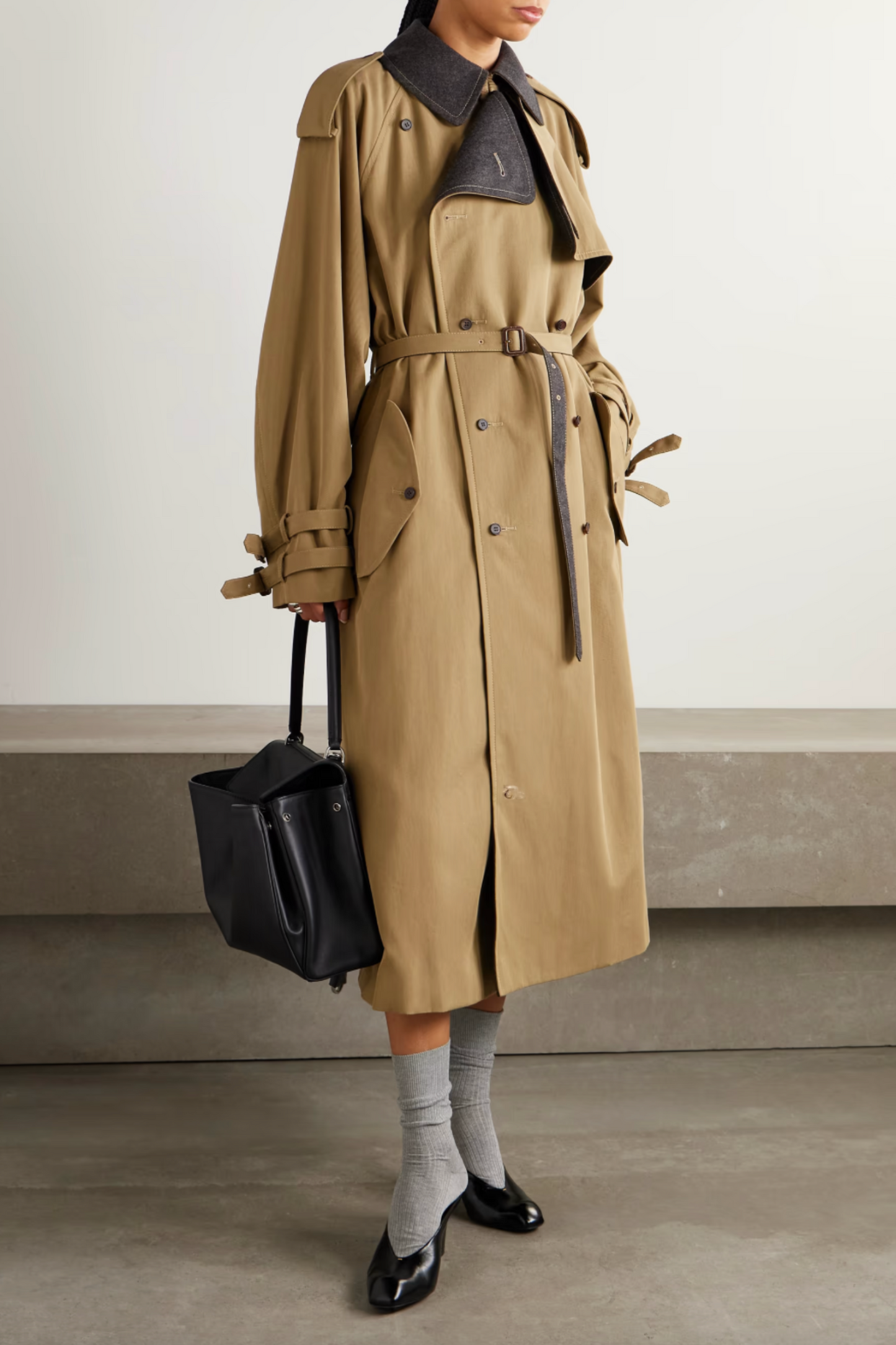 Double-Breasted Wool-Felt Trimmed Cotton-Blend Twill Trench Coat