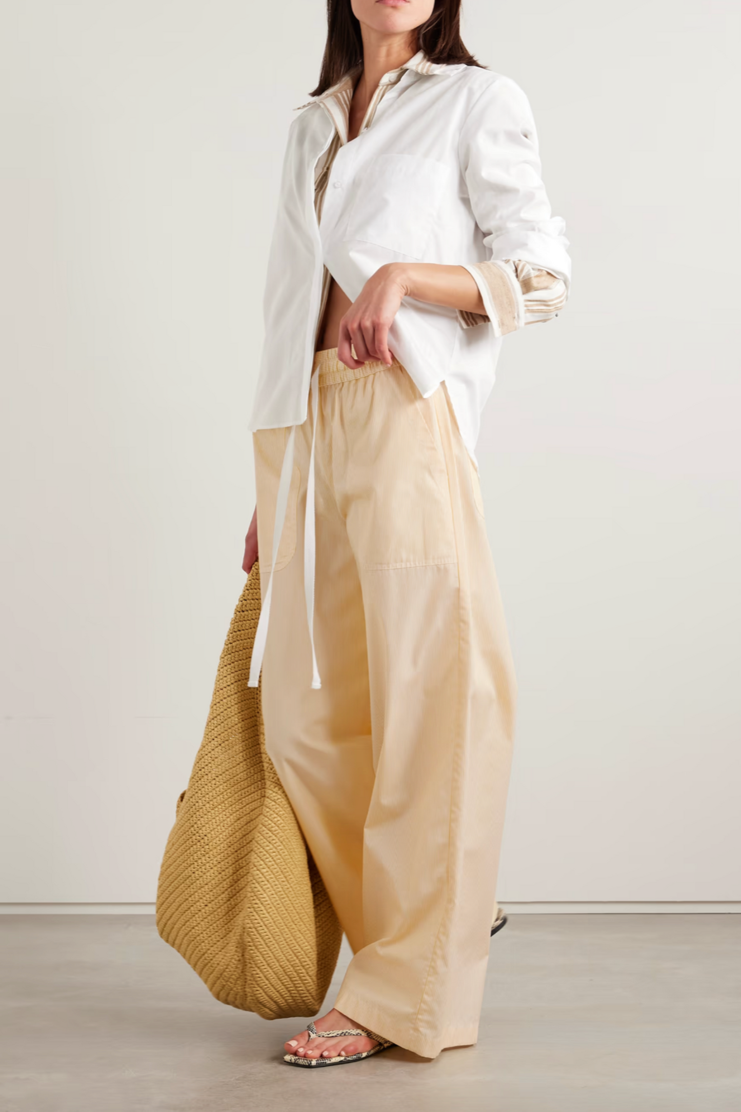 Main St. Striped Cotton-poplin Wide-leg Pants
