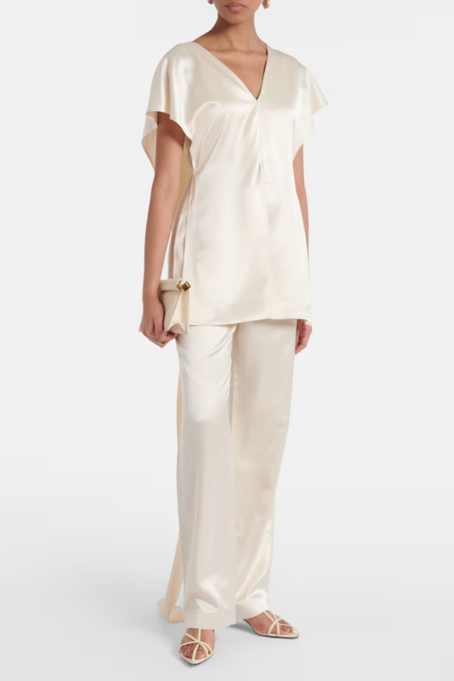 Sara Caped Satin Top And High-Rise Straight Pants