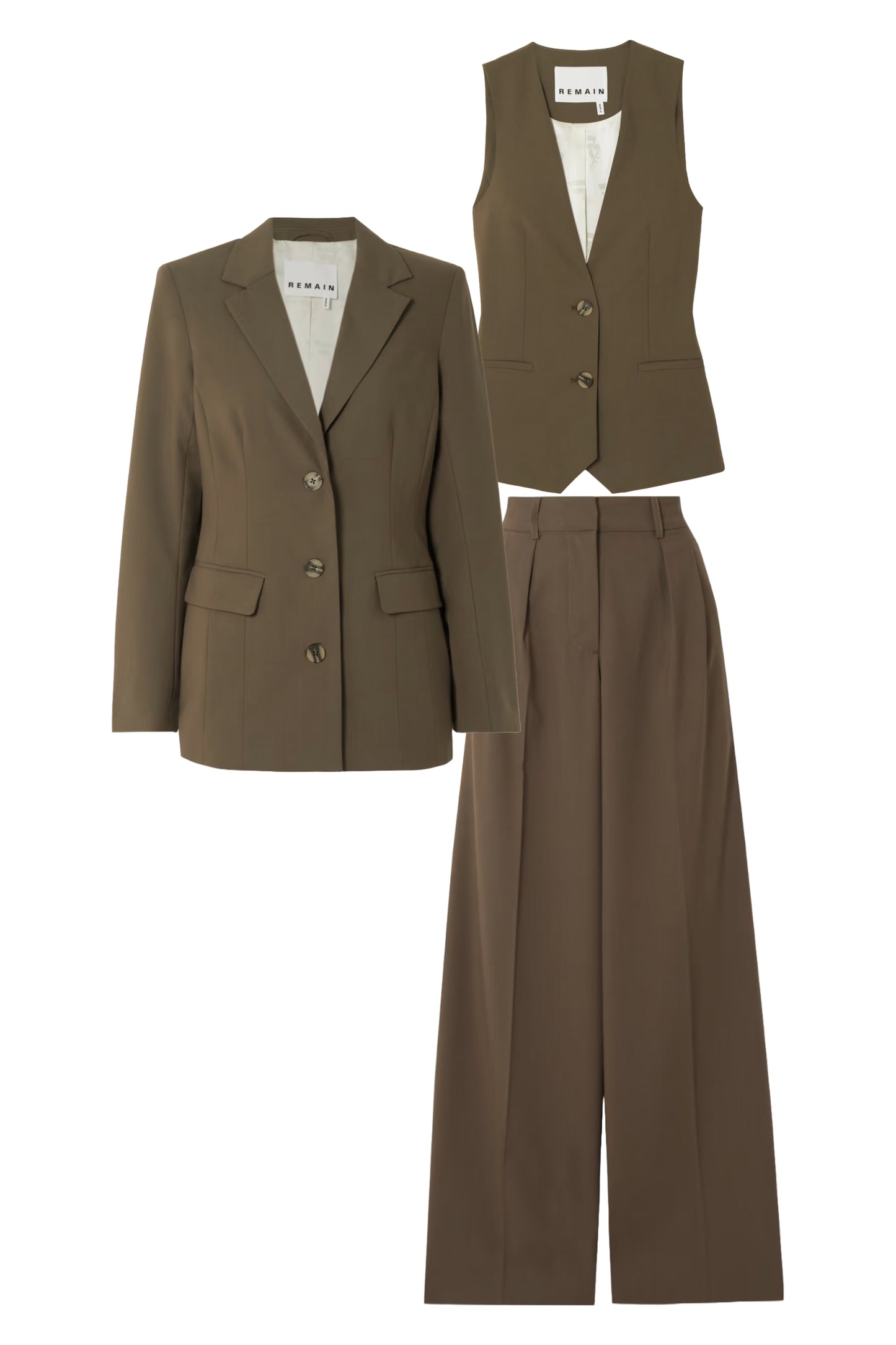 Usana Woven Blazer, Majsa Woven Vest and Kise Pleated Woven Wide-Leg Pants