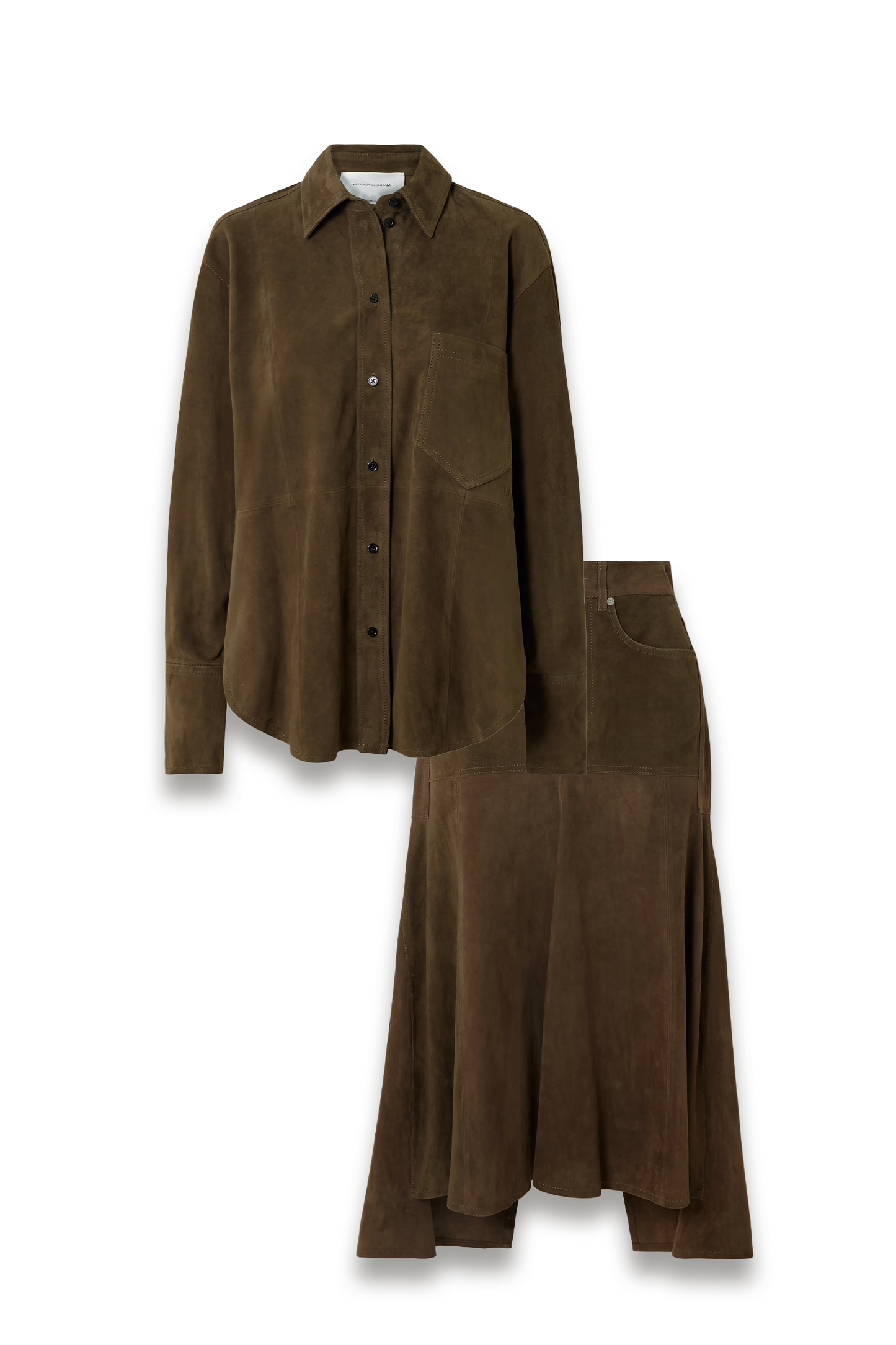 Suede Shirt and Paneled Midi Skirt Co-ord