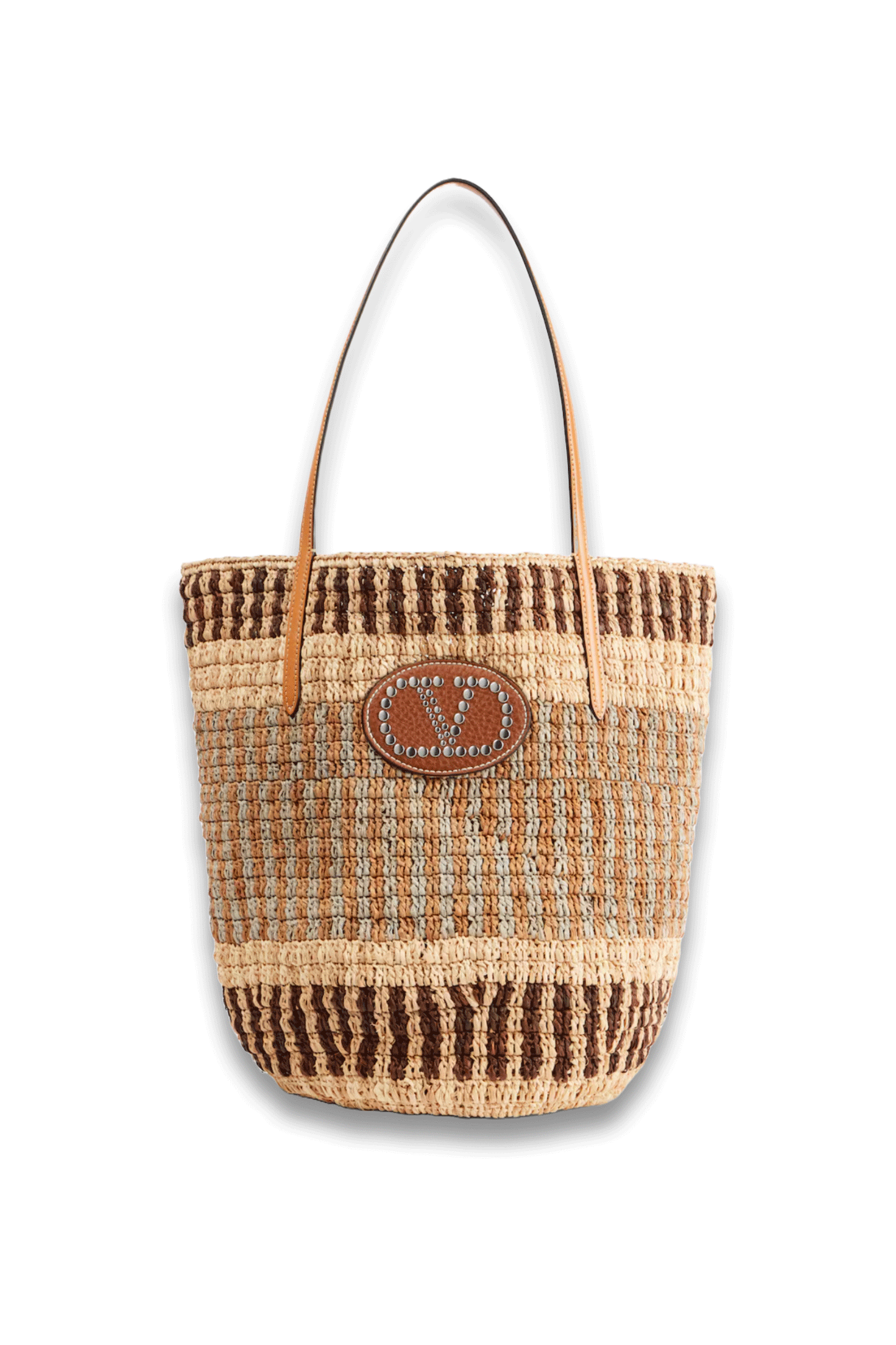 VLogo Woven Raffia Basket Bag