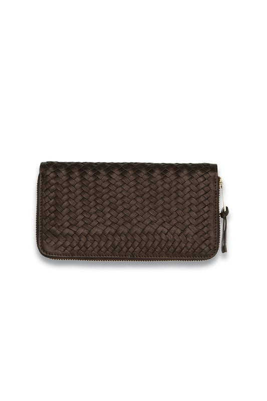 Metallic Brown Handwoven Large Leather Wallet