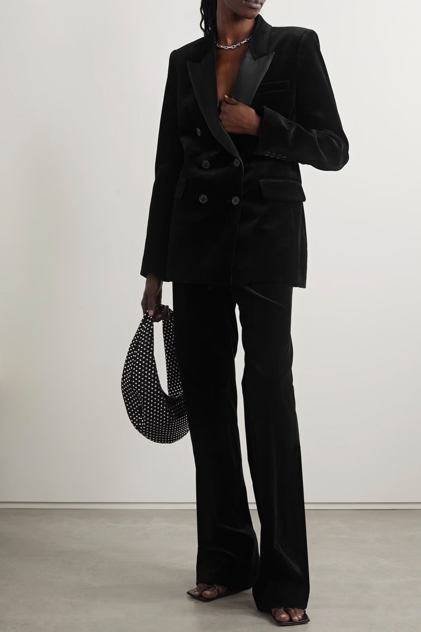 Valentine Double-breasted Silk Satin-trimmed Cotton-blend Velvet Blazer