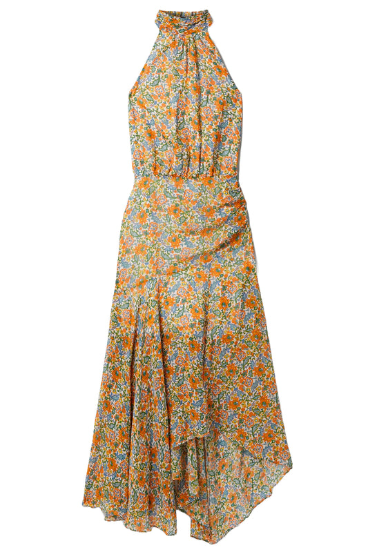 Leia Floral-print Silk-chiffon Halterneck Midi Dress