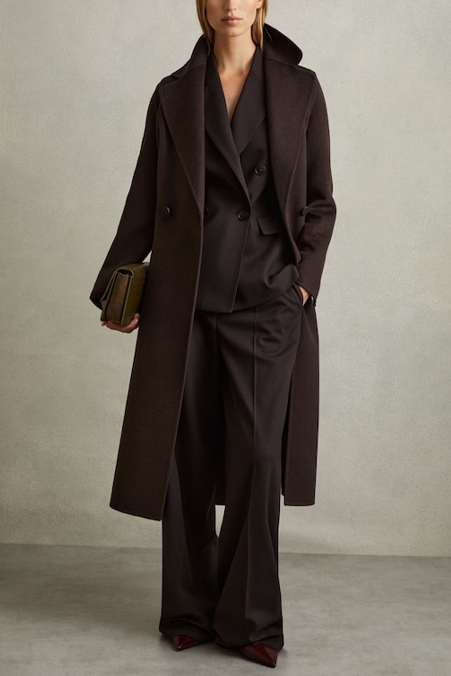 Lucia Wool-Blend Double-Breasted Blindseam Coat in Chocolate