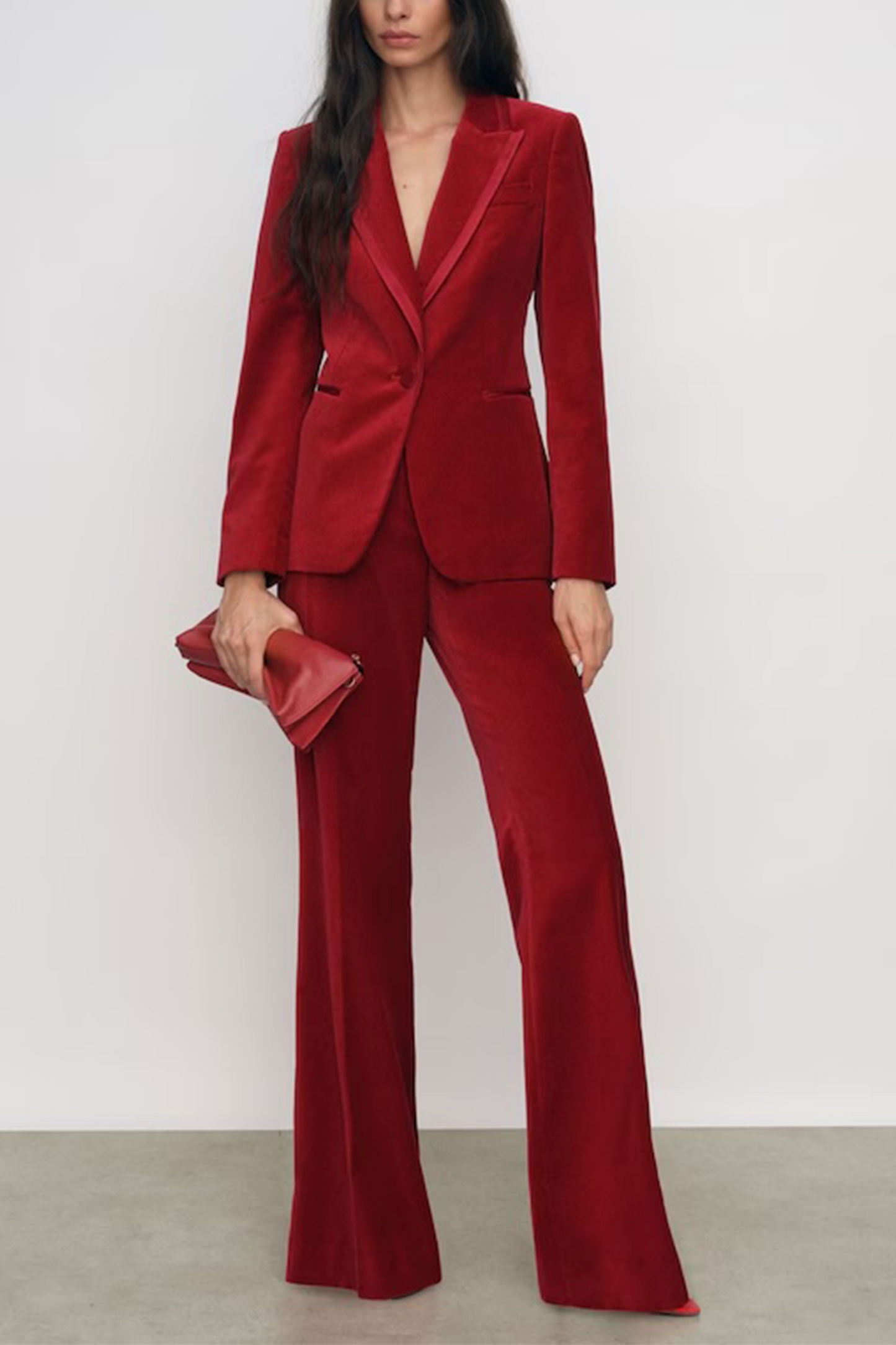 Elia Velvet Single-breasted Suit Blazer in Red