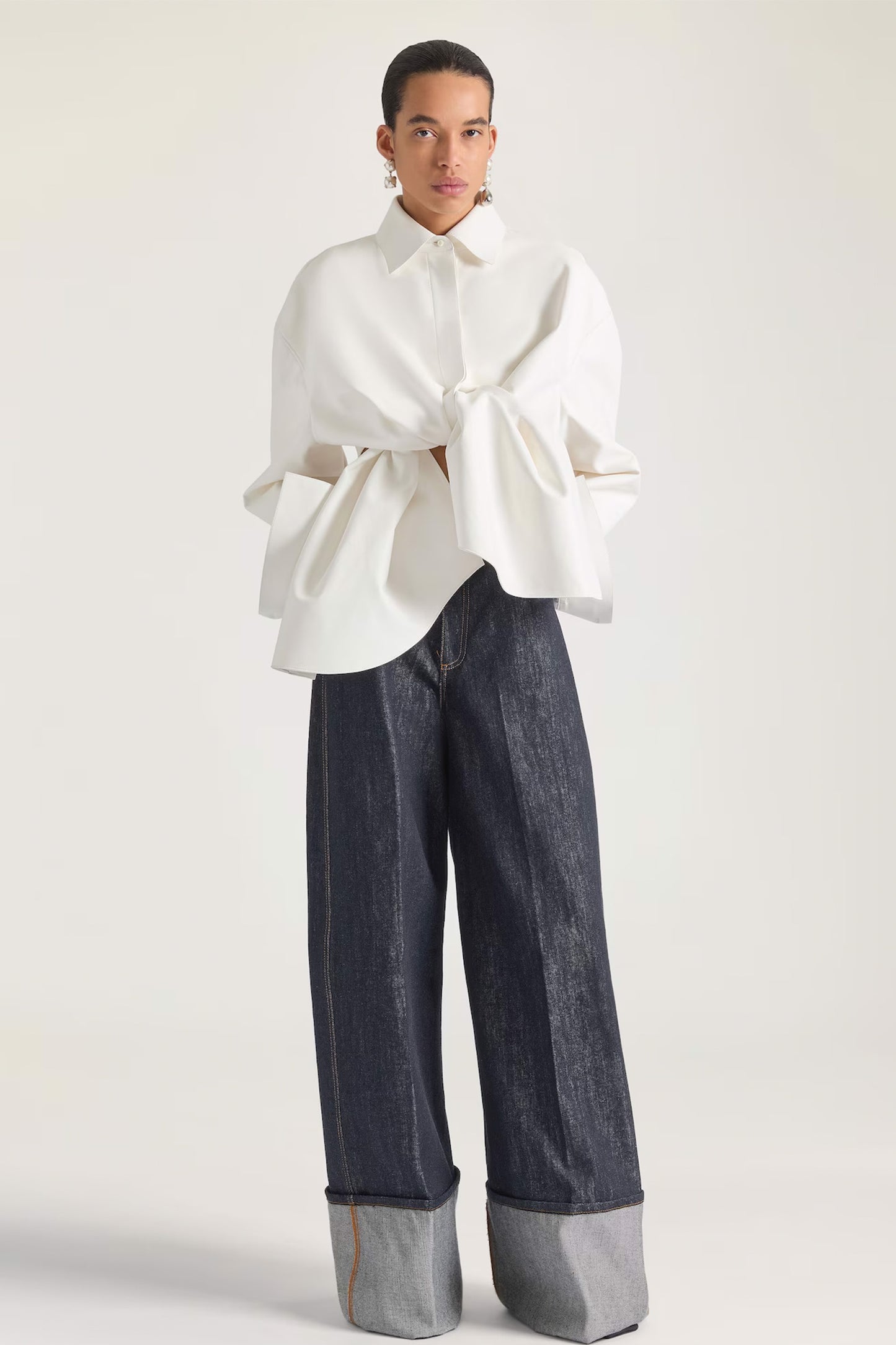 Asymmetric shirt in nappa leather