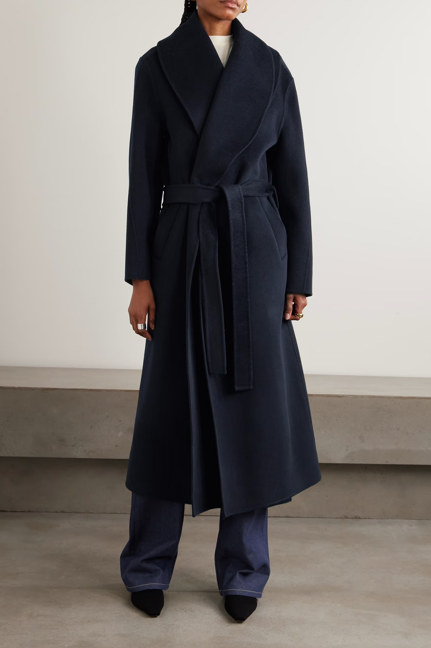 Double-breasted Scarf-detailed Layered Wool and Cashmere-blend Coat