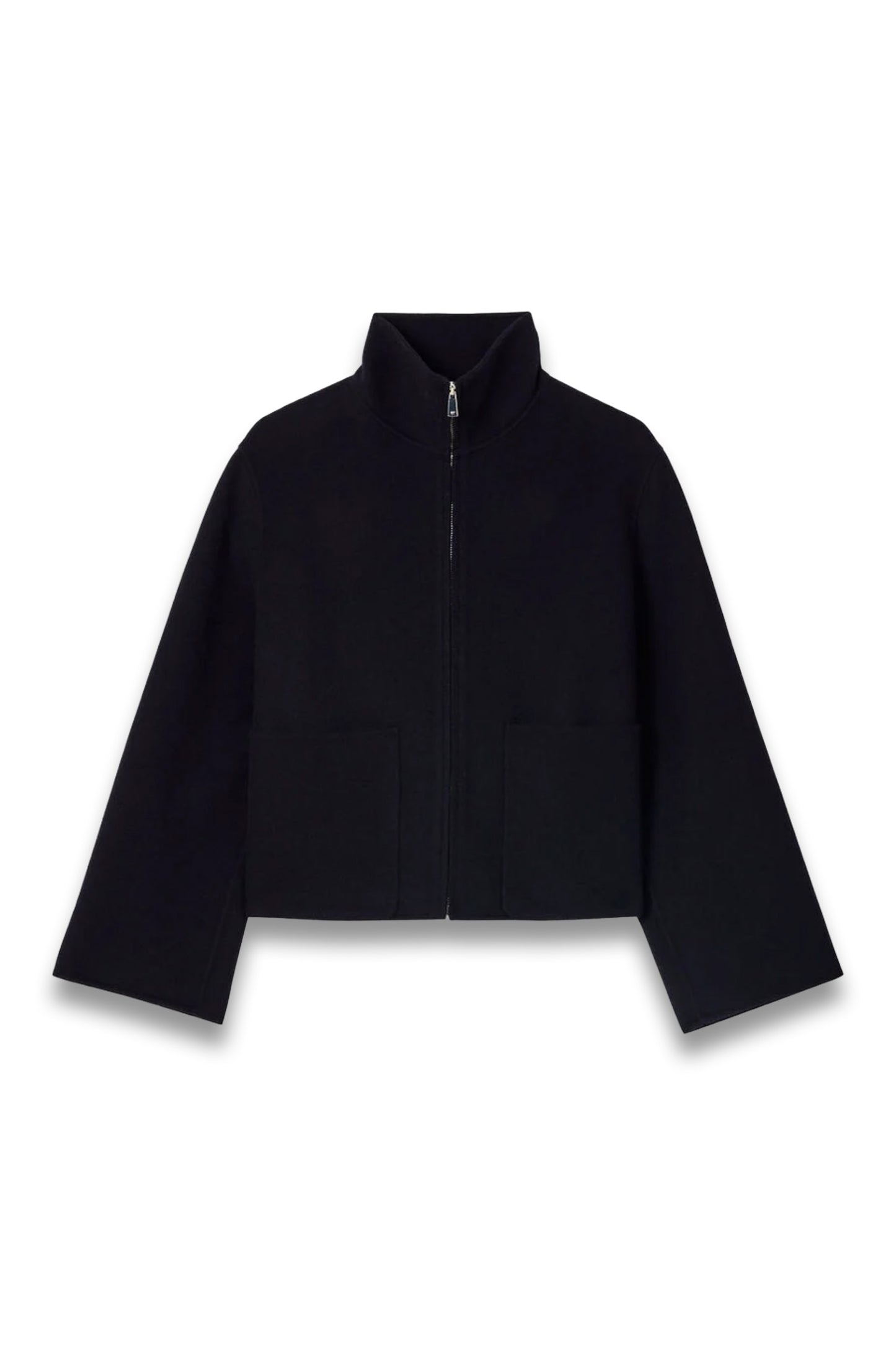 Navy Funnel-neck Double-face Jacket
