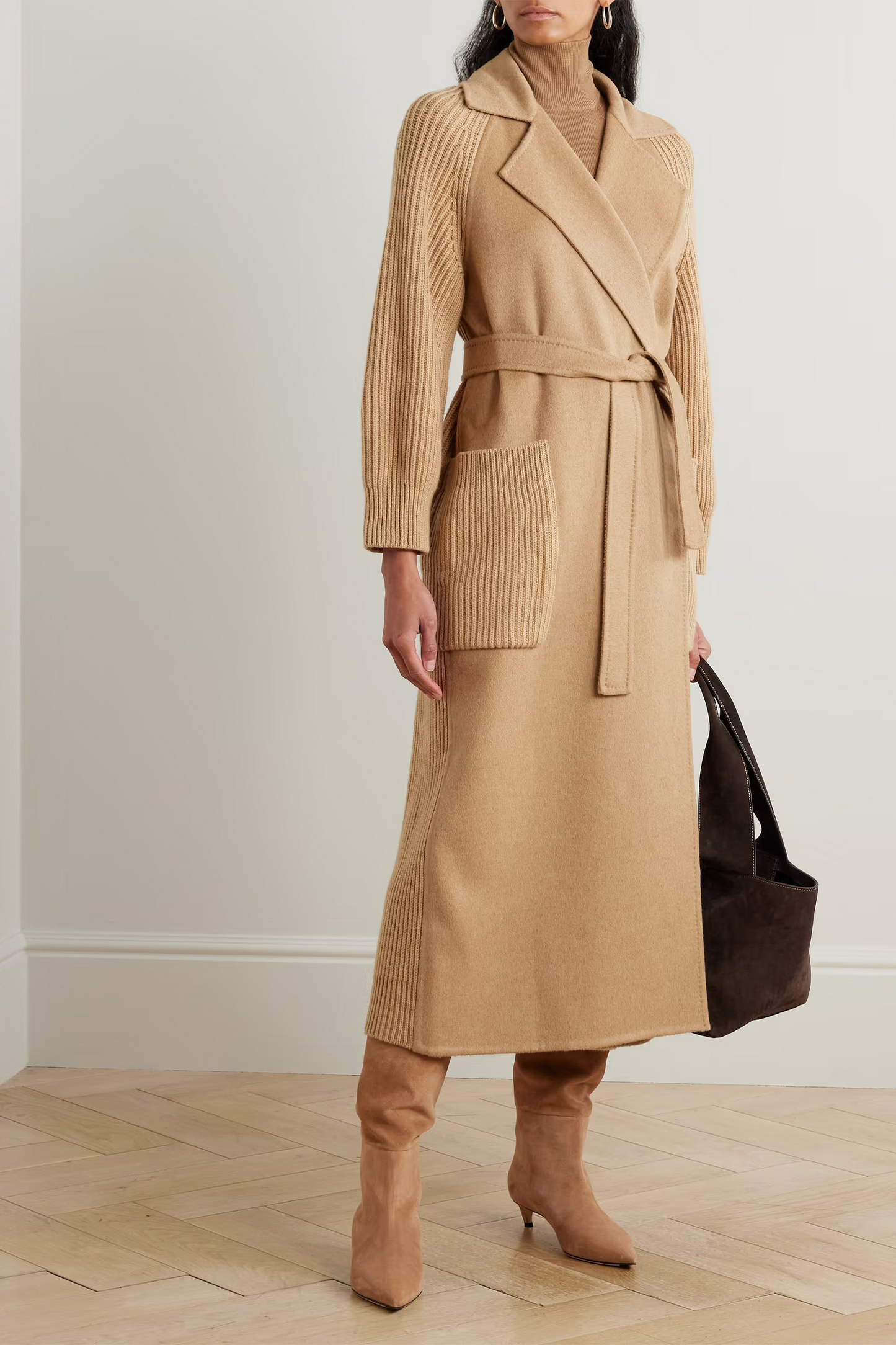 Berard Camel Hair and Ribbed Wool and Cashmere-blend Coat