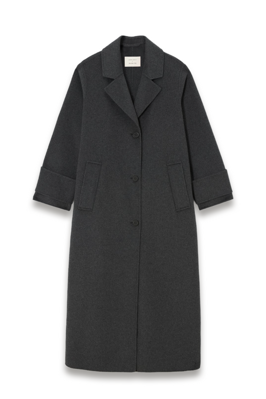 Wool Blend Cuff Detail Coat, Grey