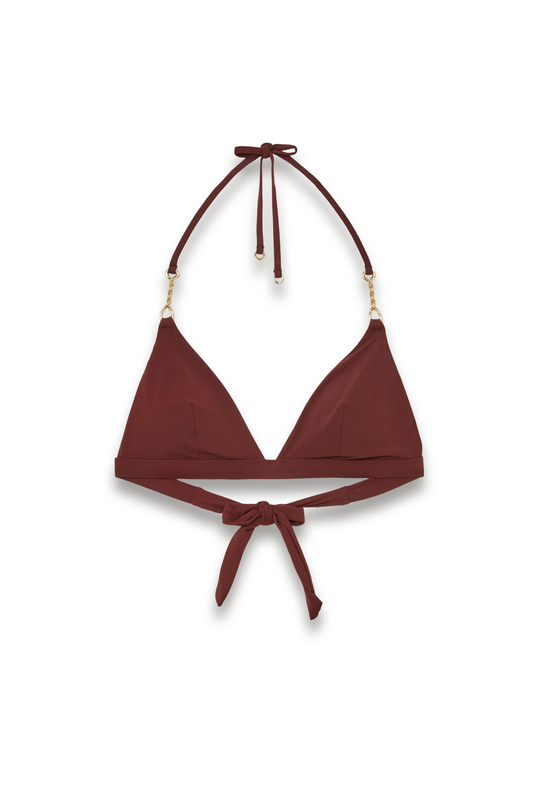 Triangle Hardware-Trim Bikini Top in Rhubarb Red