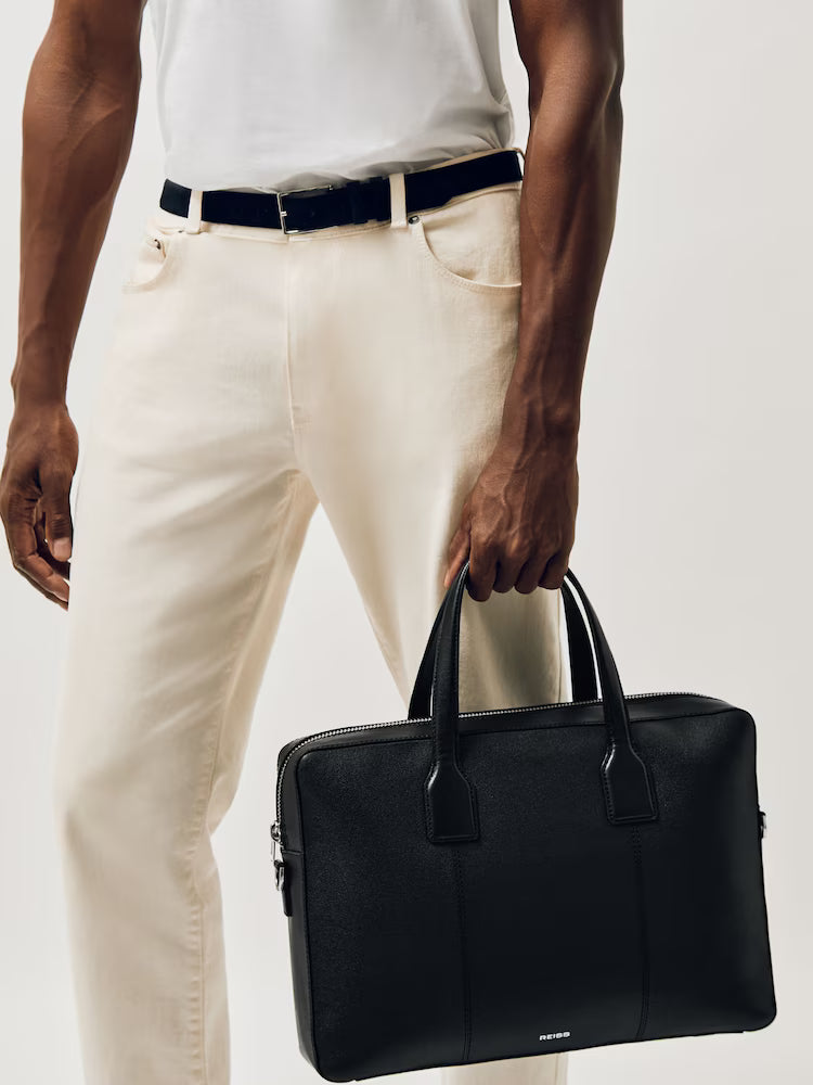 Carlos Micro-Grain Leather Briefcase in Black