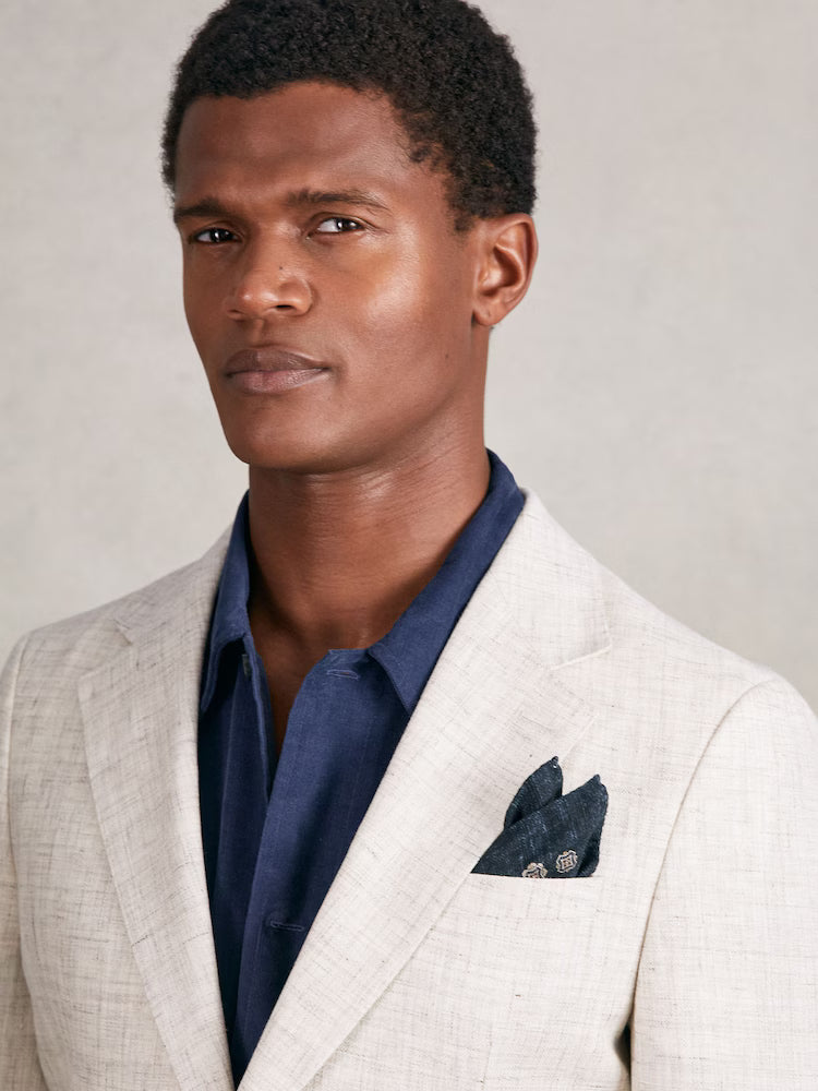 Sabino Silk Medallion Print Pocket Square in Indigo Melange