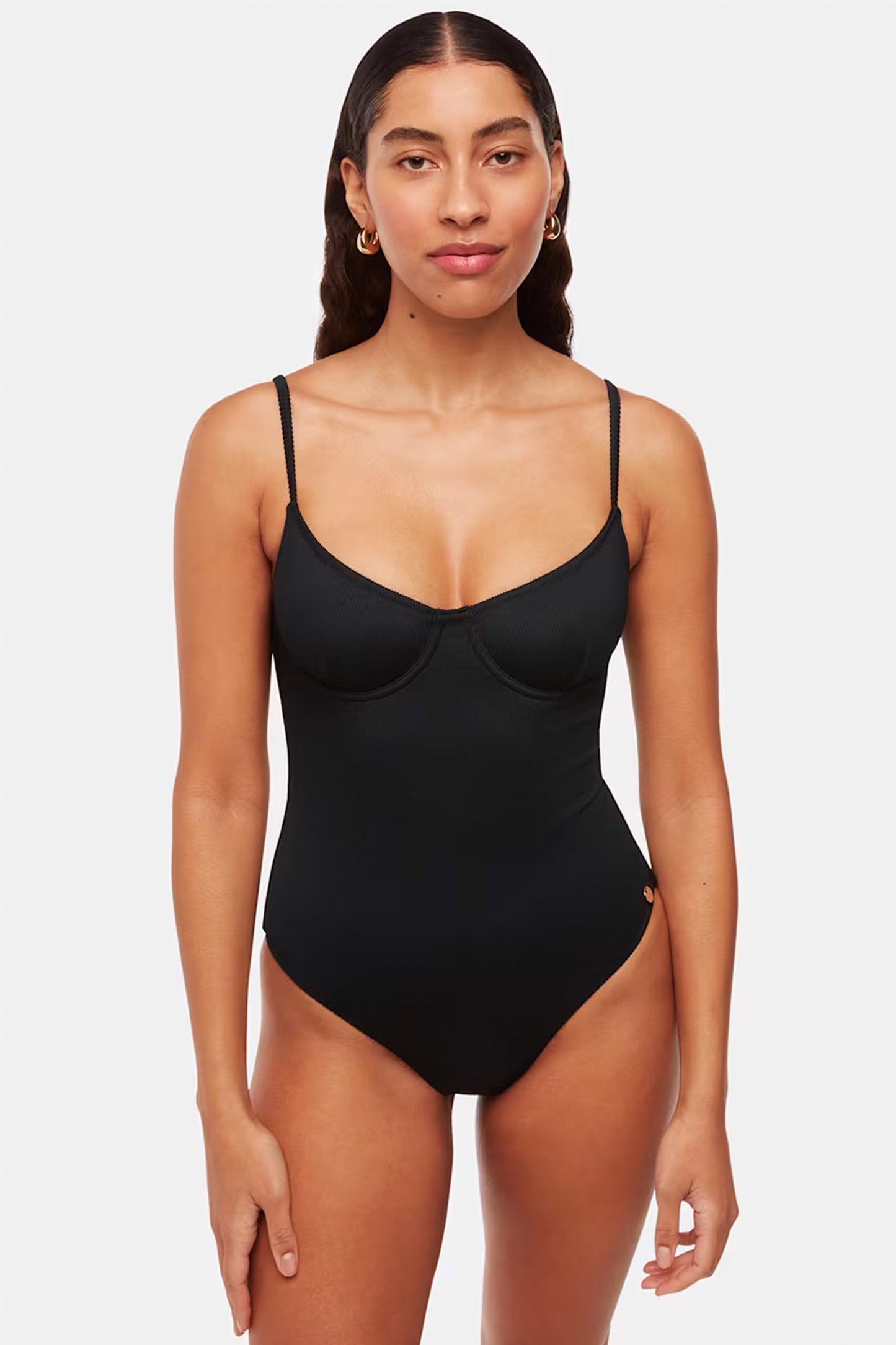 Black Ribbed Underwire Swimsuit