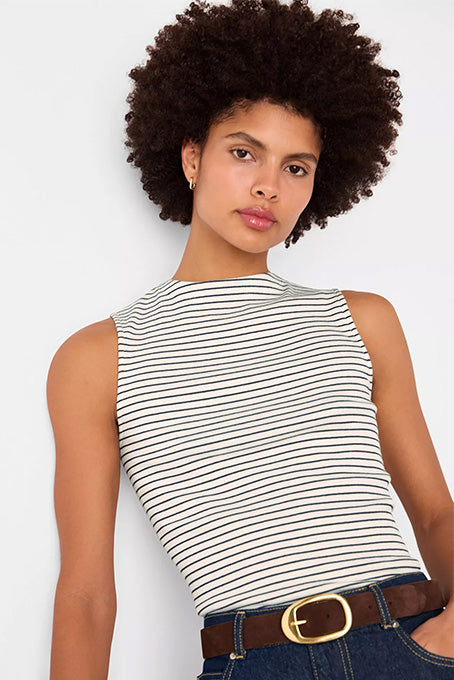 Ivory Stripe High Neck Rib Tee