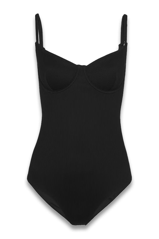 Black Ribbed Underwire Swimsuit