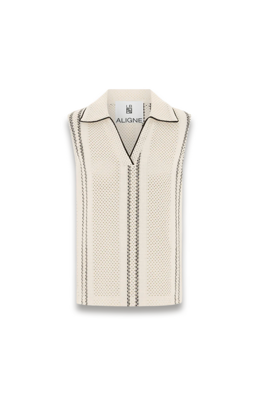 LB Sutton Crochet Sleeveless Polo Top
