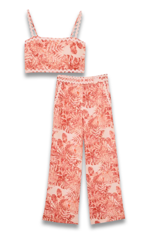 Mila Linen Cropped Cami Top and Wide-Leg Trousers in Pale Pink Set