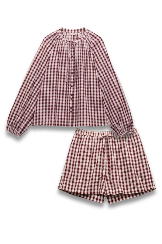 Gathered Gingham Beach Shirt and Shorts