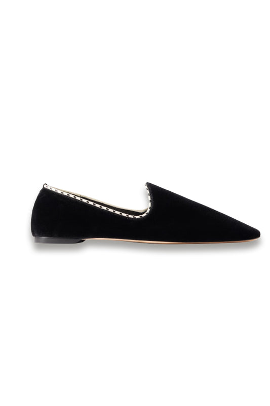 Leather-trimmed velvet slippers