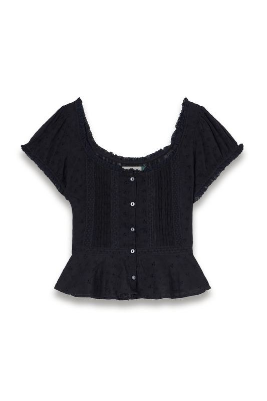 Sandi Cropped Broderie Anglaise Cotton Blouse