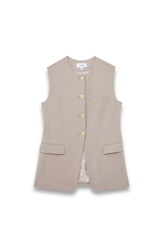 Button-Through Longline Waistcoat in Stone Neutral