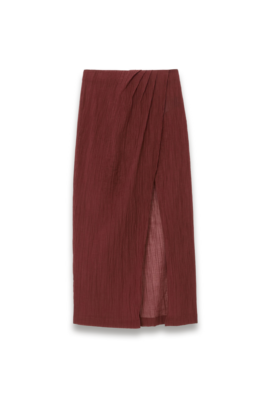 Cotton-Blend Gauze Wrap Beach Skirt in Rhubarb Red