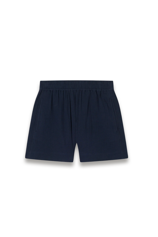 Navy Pull On Cheesecloth Short