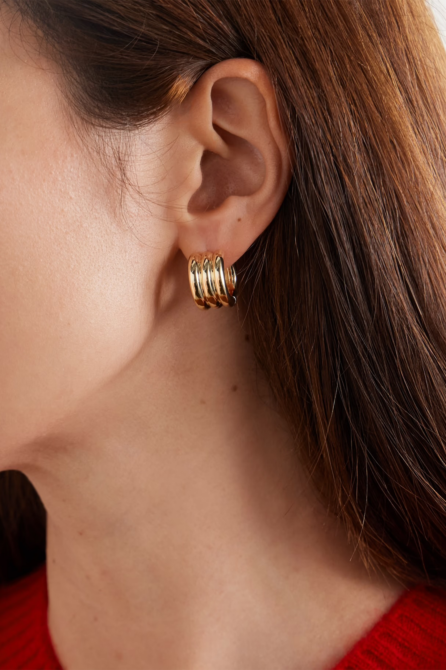 Triple Tube Gold-tone Hoop Earrings