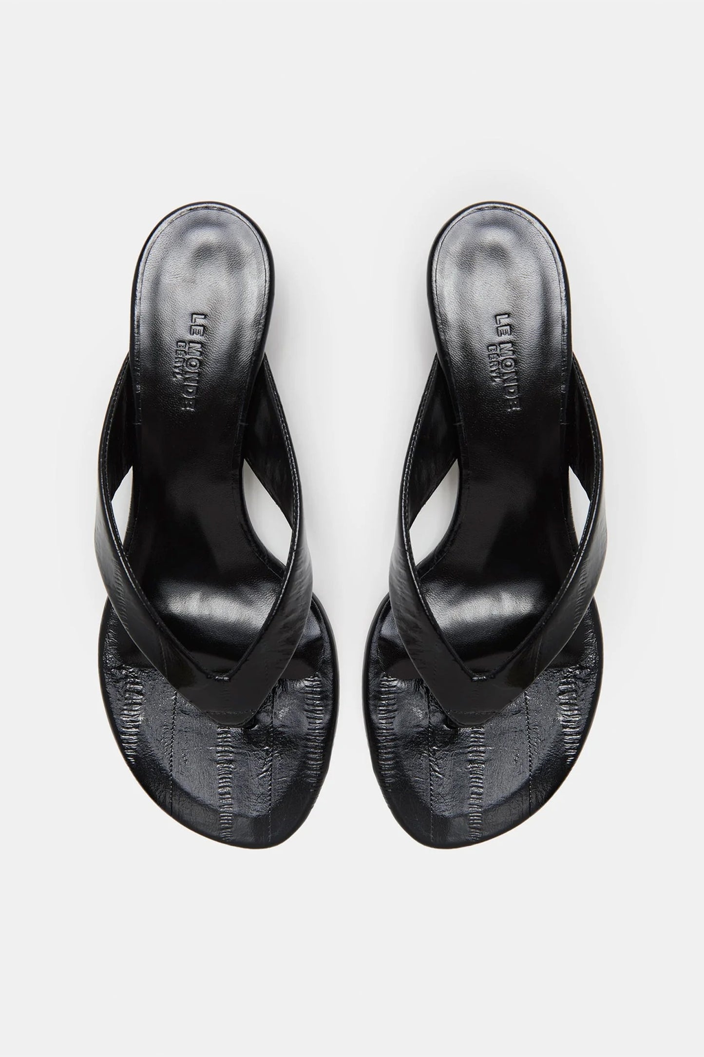Micro Wedge Toe Thongs in Black Leather