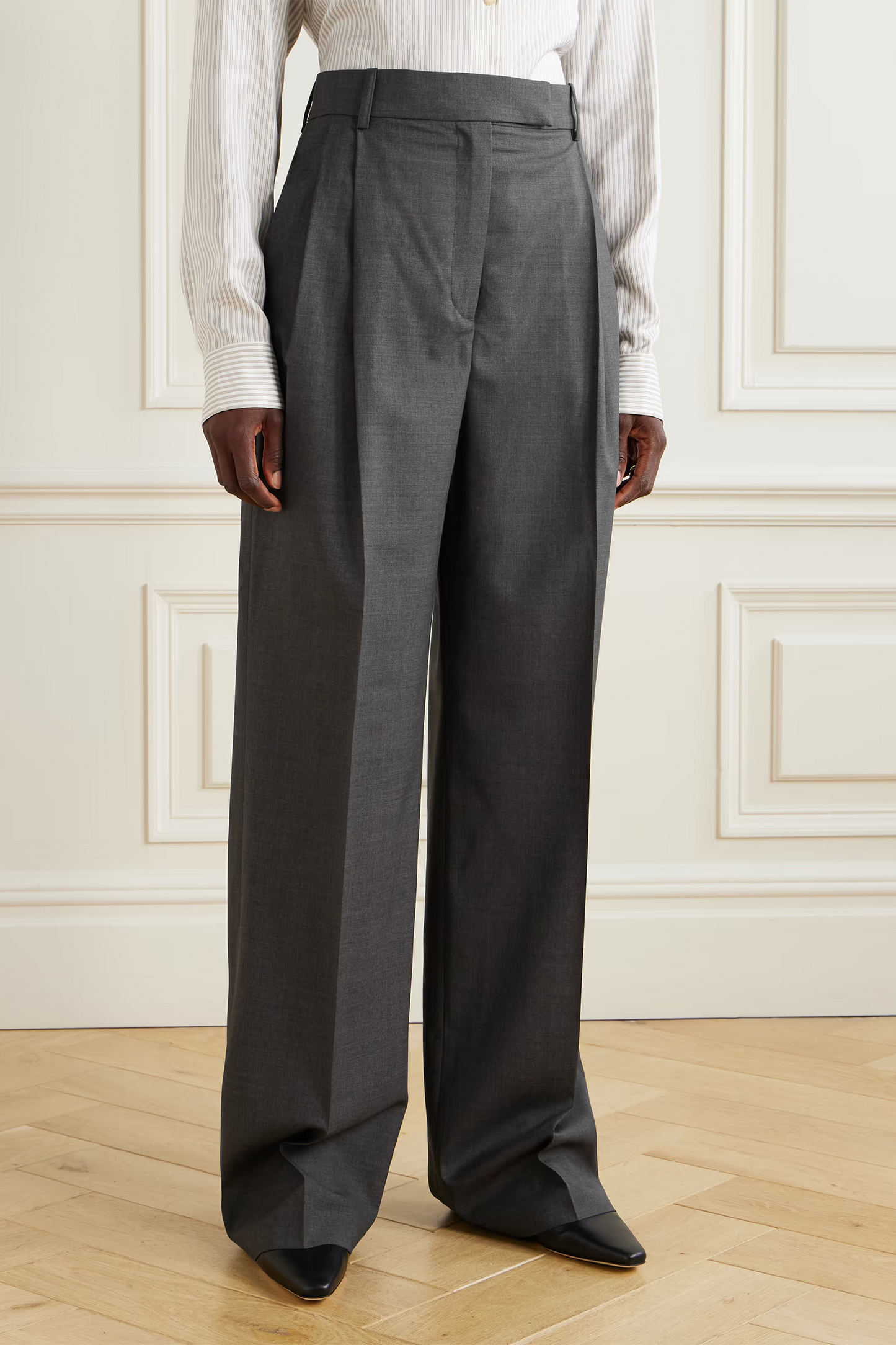 Pleated Wool-blend Wide-leg Pants