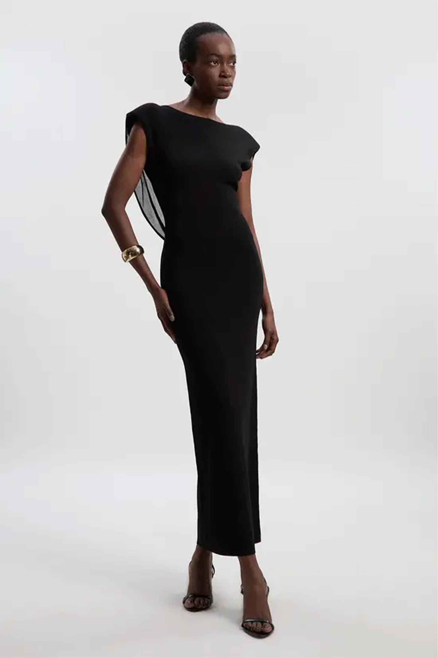 Viscose Blend Slinky Drape Plunge Back Knit Maxi Dress
