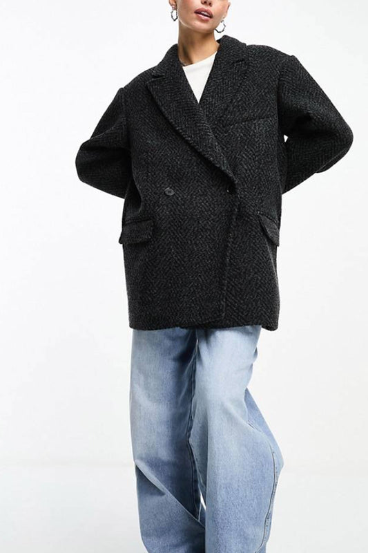 Weekday Carla Wool Blend Blazer Jacket In Black Herringbone