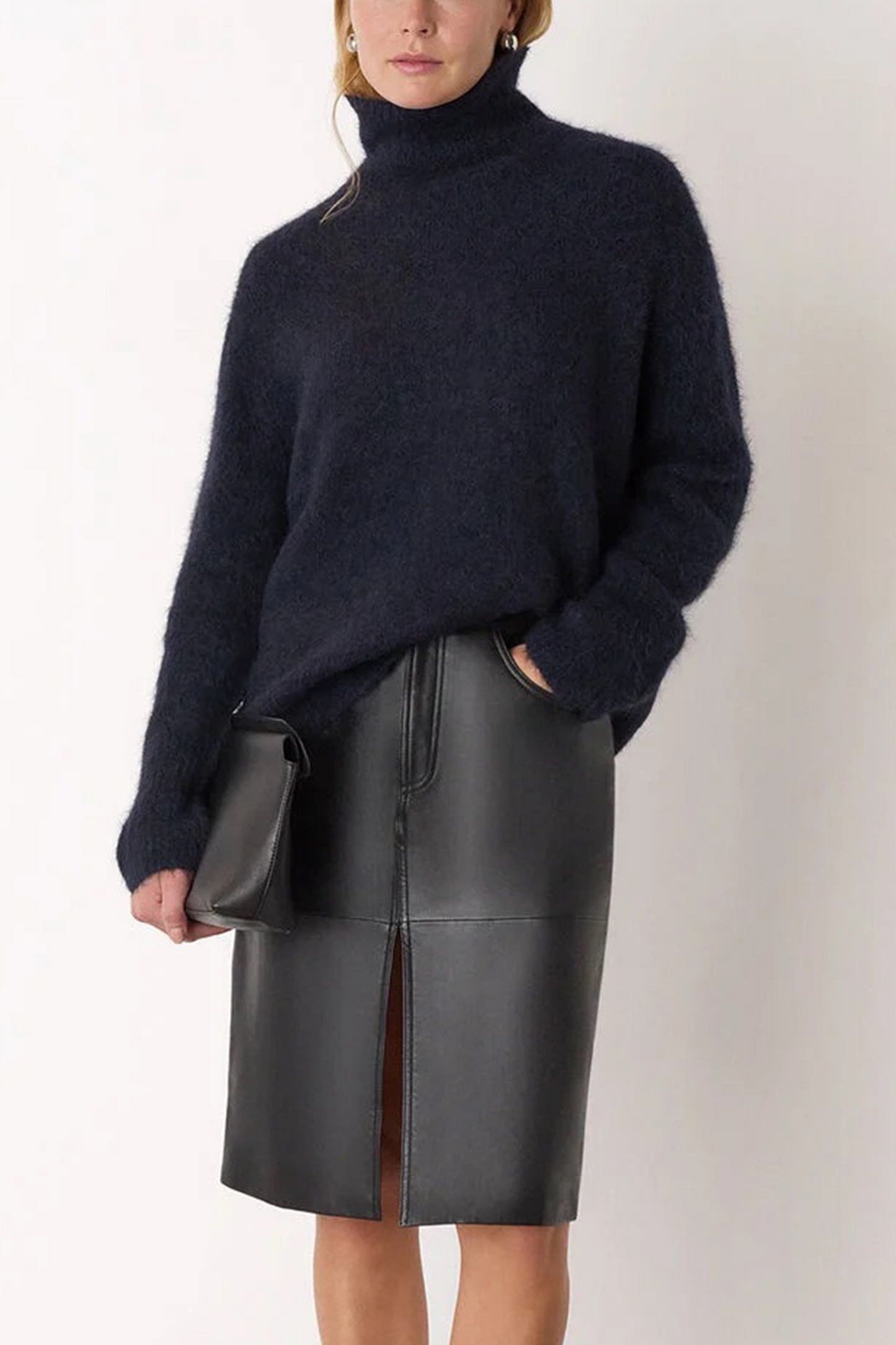 Navy Alpaca Blend Funnel Knit