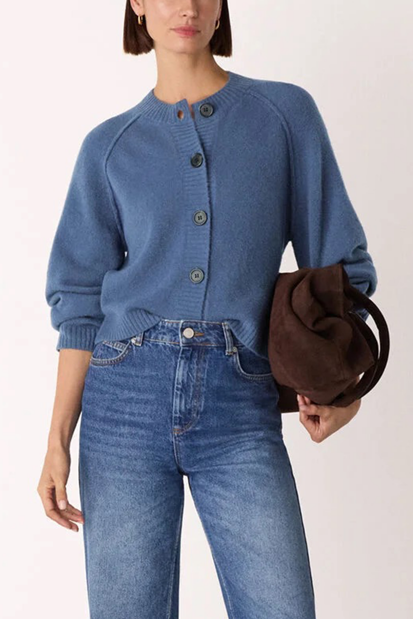 Blue Wool Mix Crew Cardigan