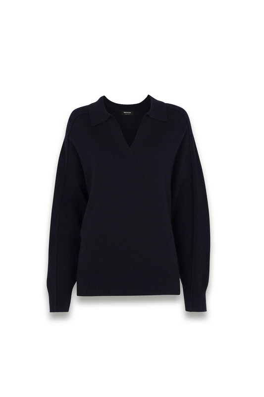 Navy Wool Collar Neck Knit