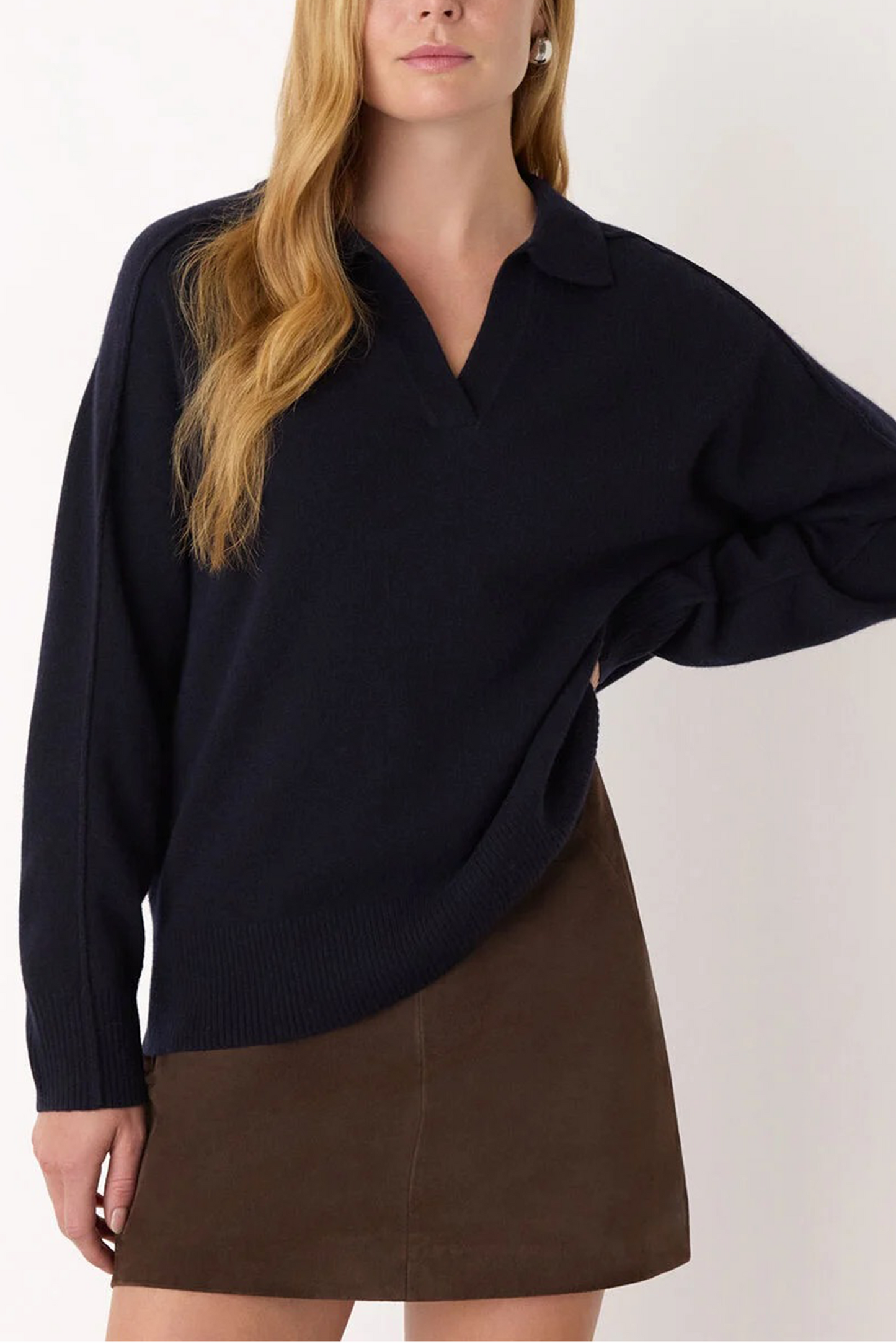 Navy Wool Collar Neck Knit