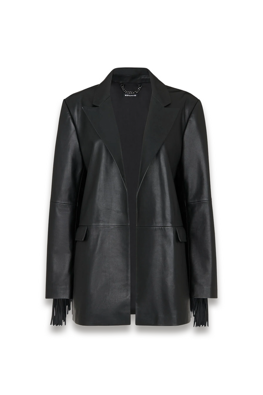 Black Gia Leather Fringed Jacket