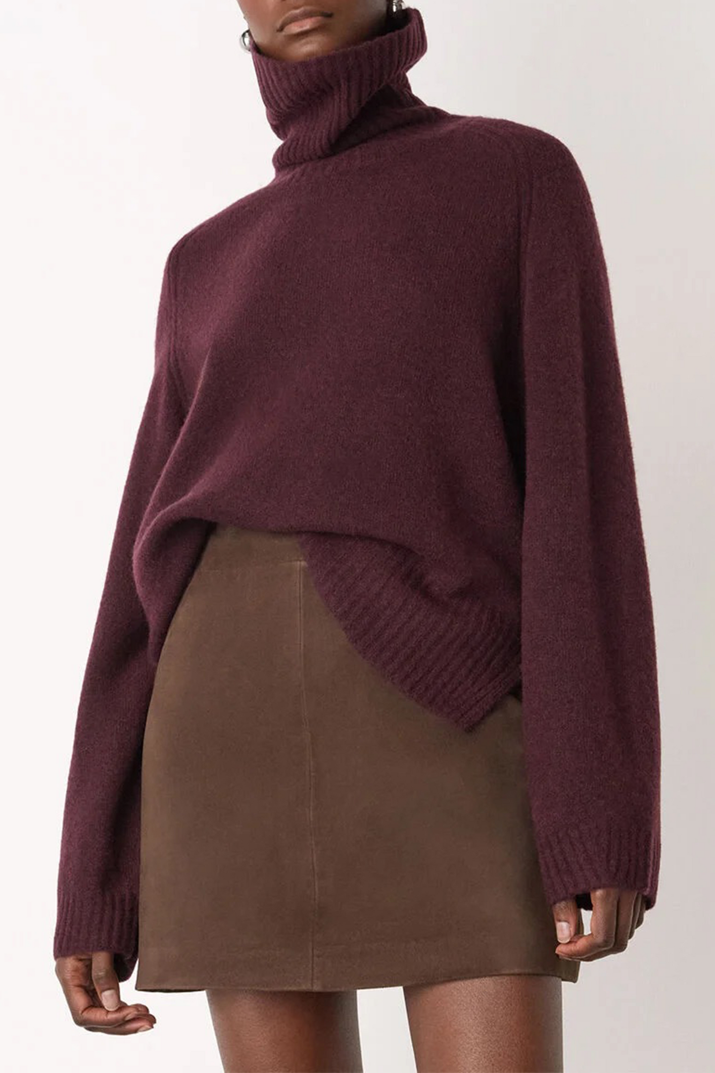 Burgundy Roll Neck Wool Mix Jumper