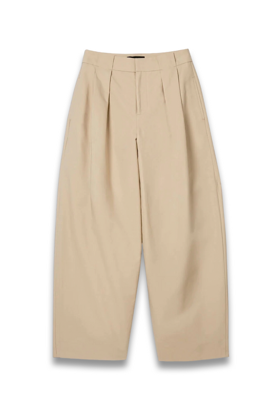 Neutral Cotton Barrel Leg Trouser