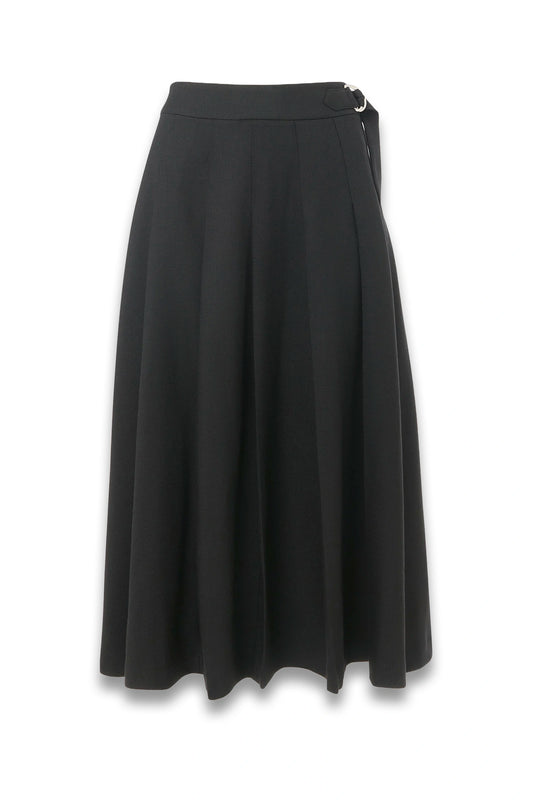 Black Wool-blend Pleated Kilt Skirt