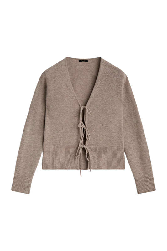 Wool Blend Knit Cardigan With Bow Detail